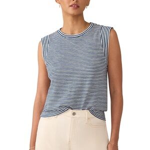 Faherty Blue White Stripe Organic Cotton Tank Top Size Small